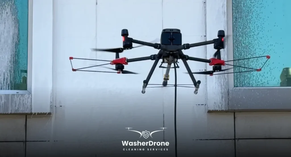 Drone cleaning a building's exterior