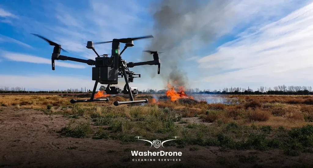 Drone monitoring a fire outbreak.